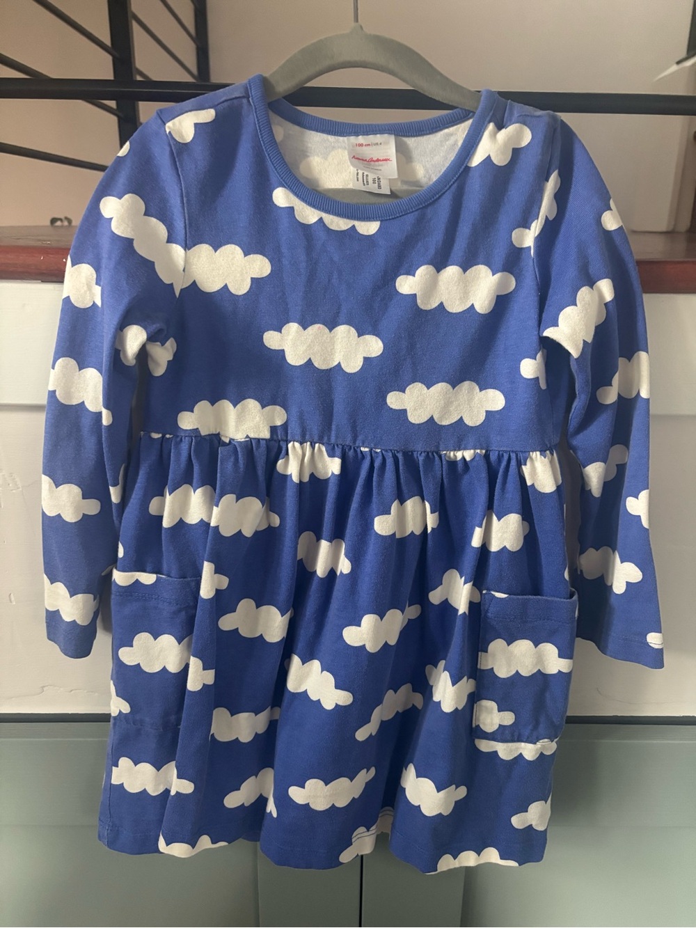 Hanna Andersson Blue Cloud Print Knit Long Sleeve Dress